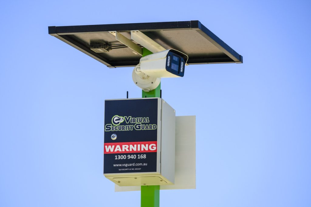 Solar-powered ANPR number plate recognition camera on a Virtual Security Guard pole